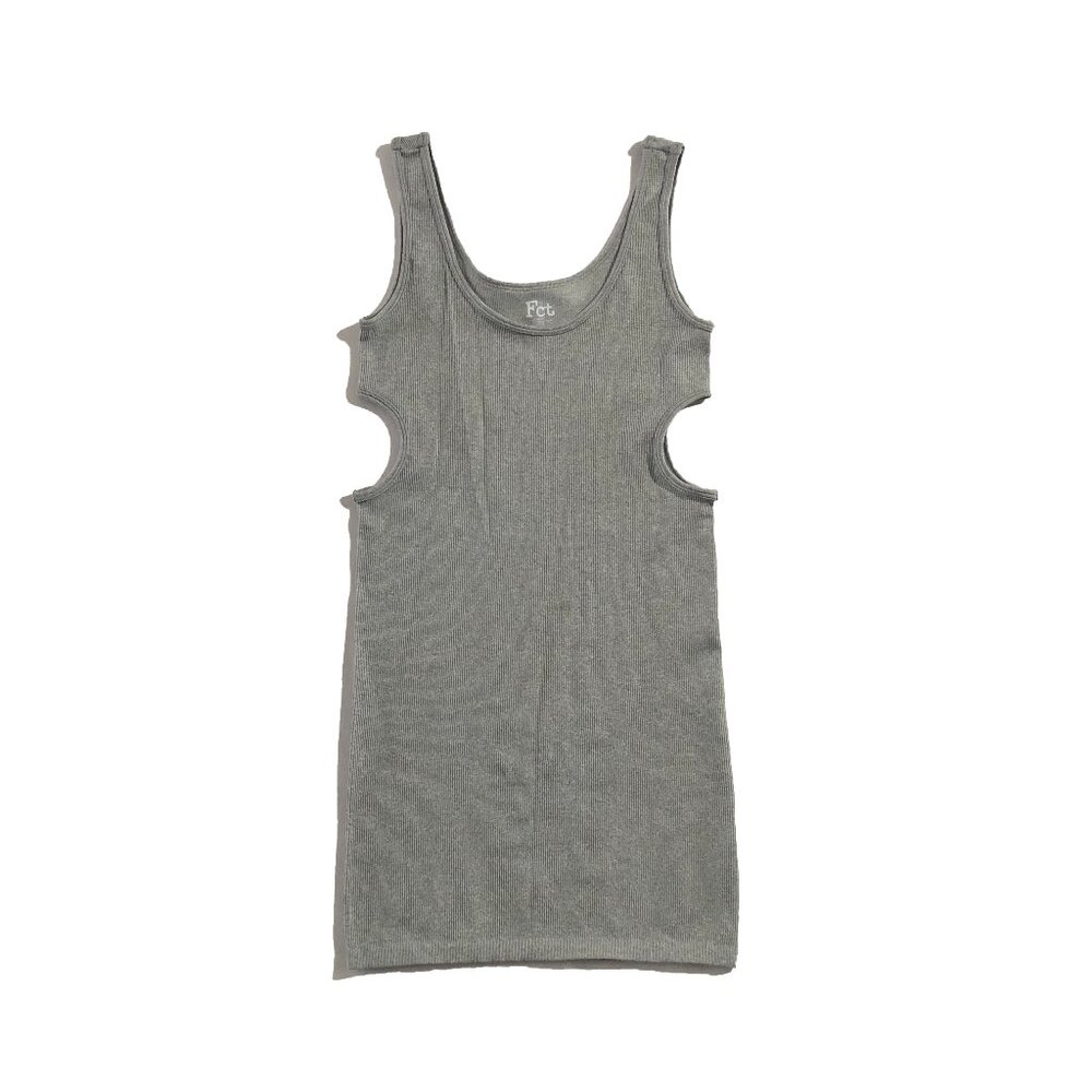 FCT Basics Tank Dress Womans Size L Gray Ribbed Side Cutouts Stretch